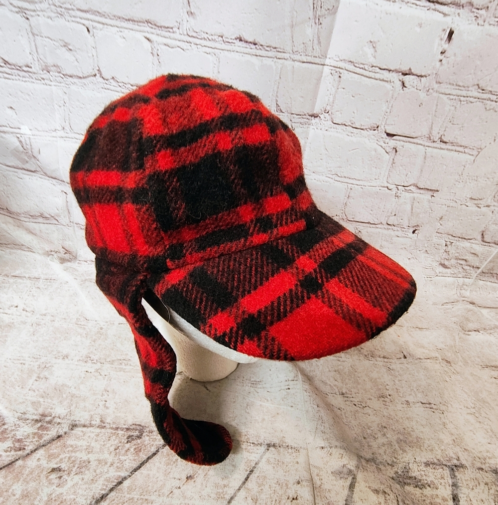 Eddie Bauer Plaid Red Buffalo Vintage Trapper Hat Large Wool Blend Hunting